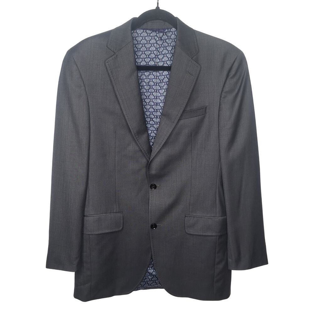 Ted Baker Men's Blazer Suit Jacket 40L Jay CT Gray 100% Wool Sport Coat